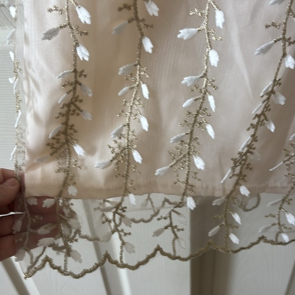 Elegant Cream Dress with Sheer Floral Overlay - Picture 4 of 5
